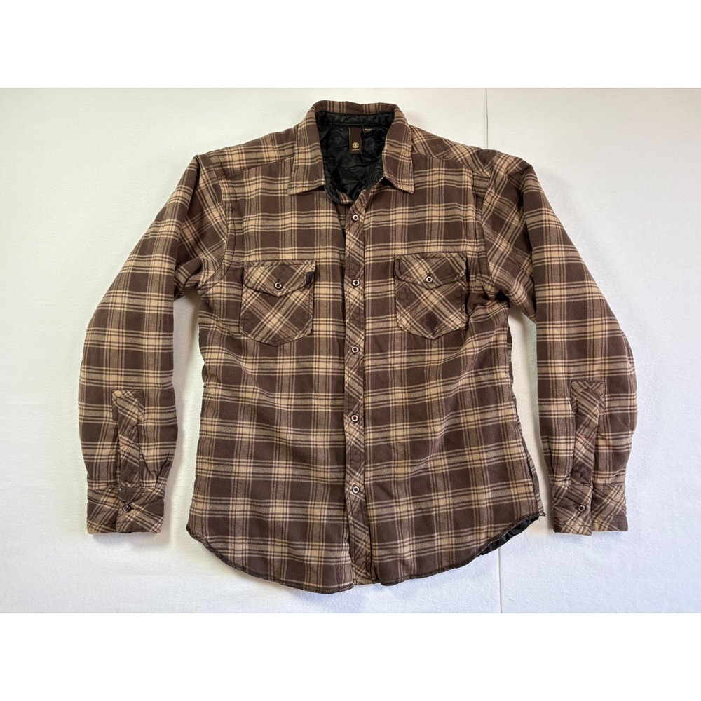Element Mens XL Brown Plaid Flannel Shirt Jacket Quilted Lined Cotton Button Up